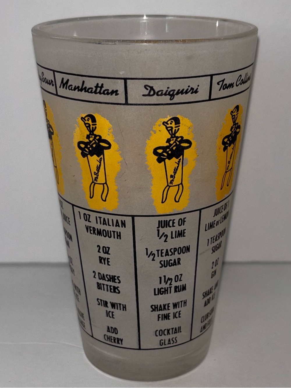 Vtg Federal Glass Mr. Bartender Frosted Glass Cocktail Shaker Mixed Drink Recipe